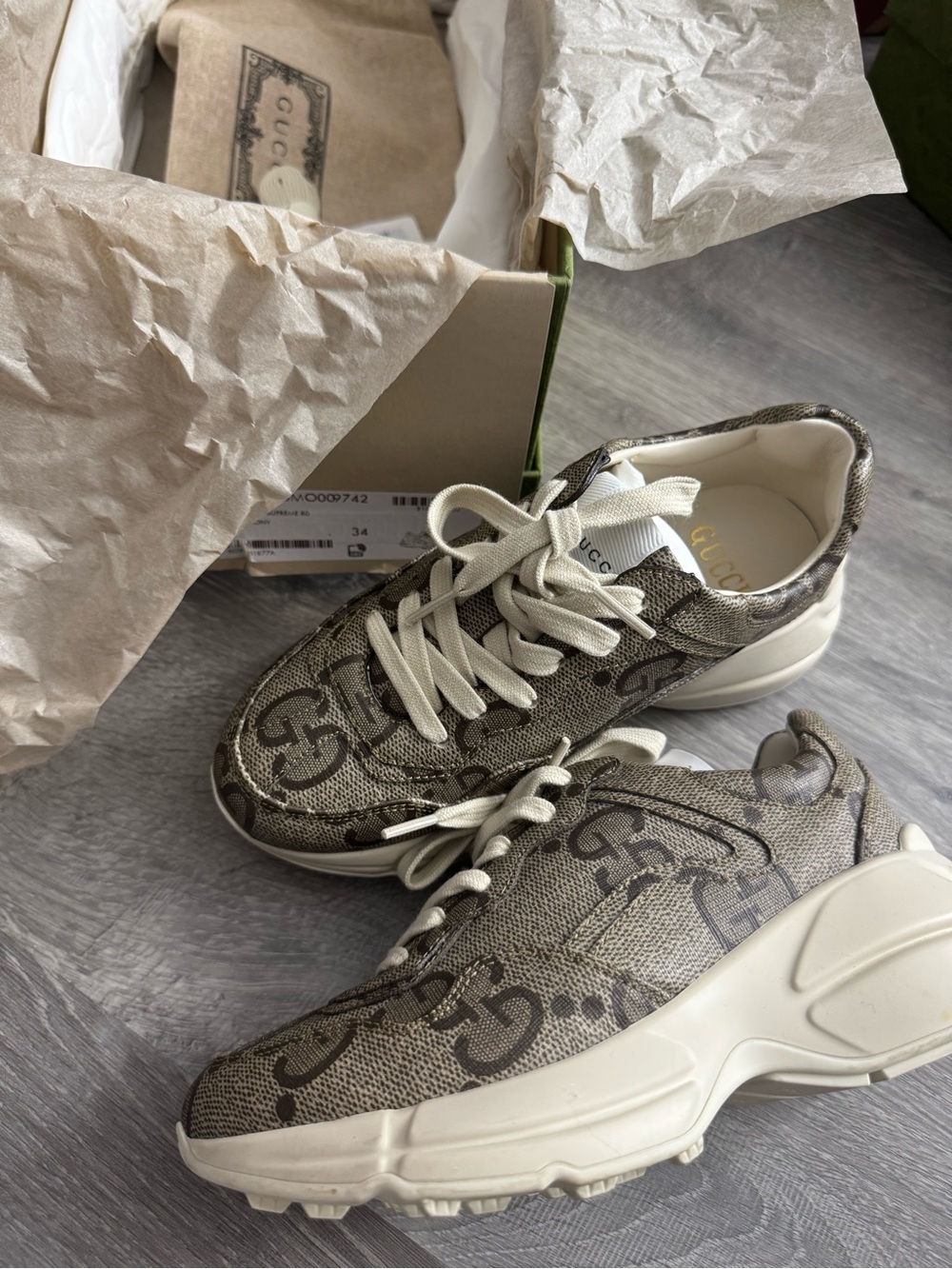 Gucci Beige GG Canvas Rhyton Sneakers